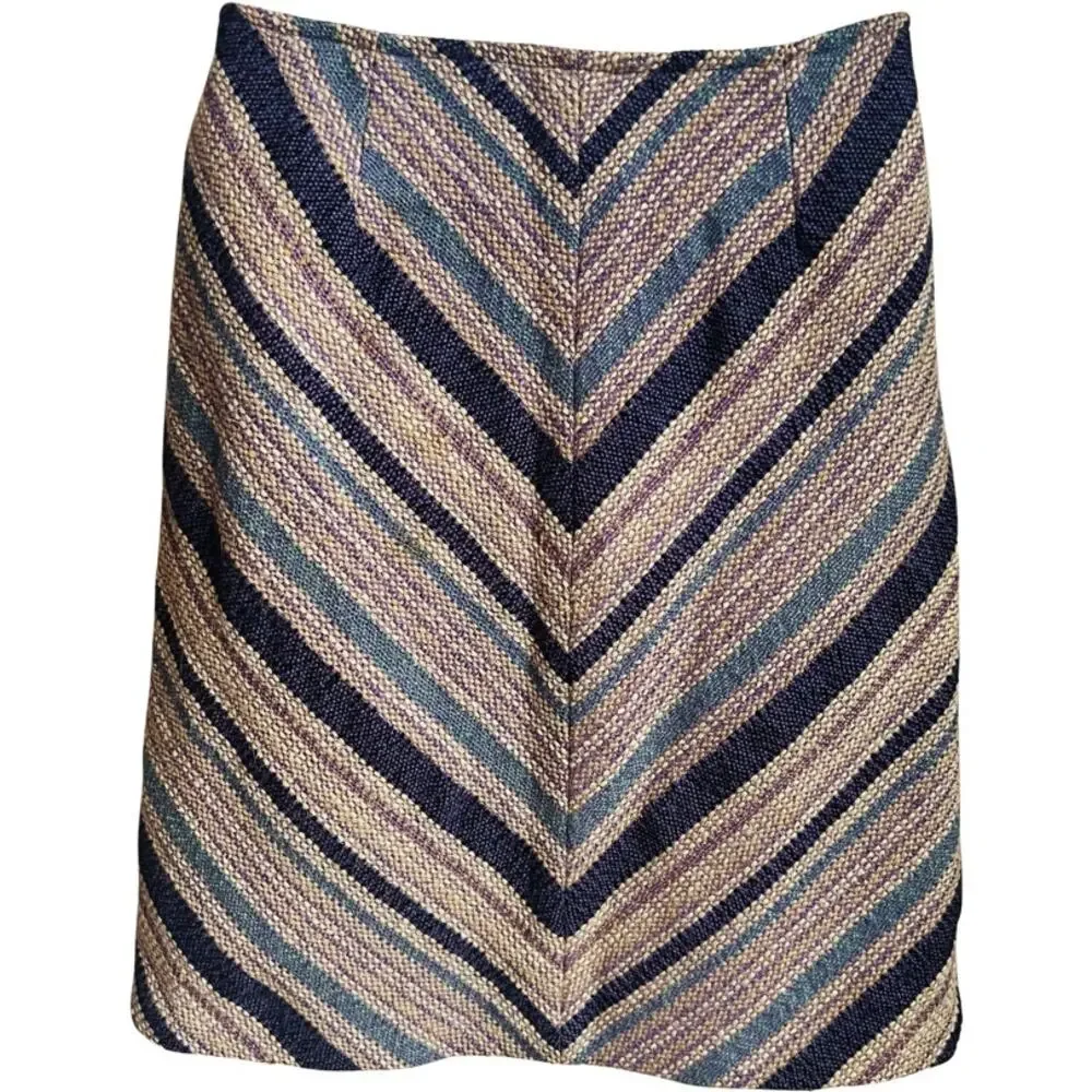 Vintage Purple Blue Tan Striped Tweed Skirt Suit Japanese 90s 6 Cynsia Command